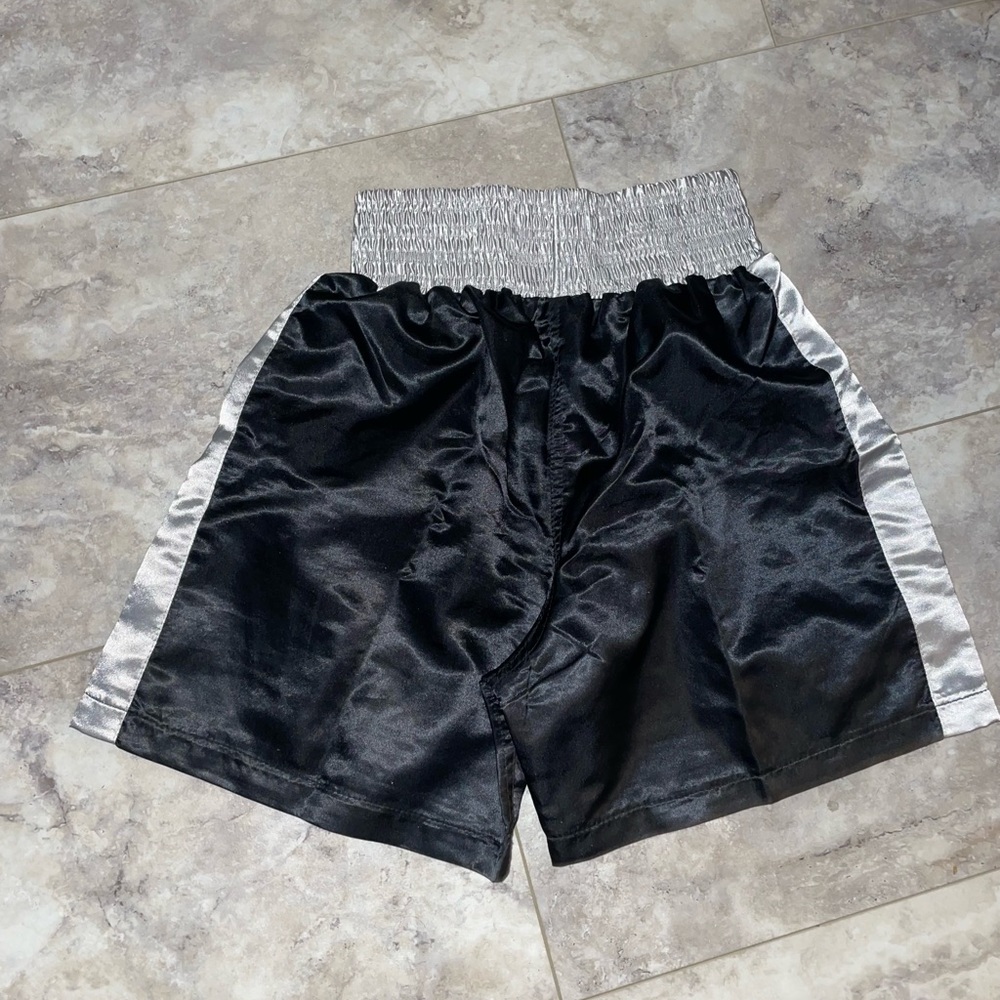 Kids Silver and black boxing trunks
